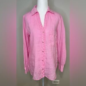 ZARA Pink Linen Button Down Shirt Long Sleeve Size S Pocket
